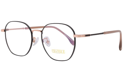 chatelet hexagonal black, pink eyeglasses frame viewed from a 45-degree angle.