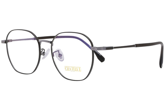 chatelet hexagonal black eyeglasses frame viewed from a 45-degree angle.