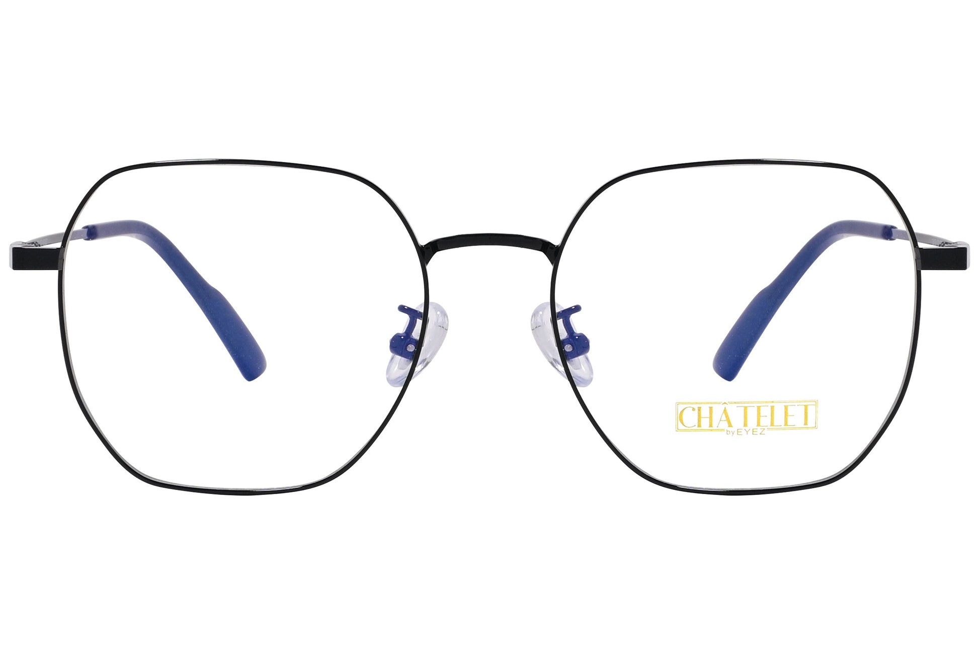 chatelet hexagonal black eyeglasses frame viewed from Front angle.