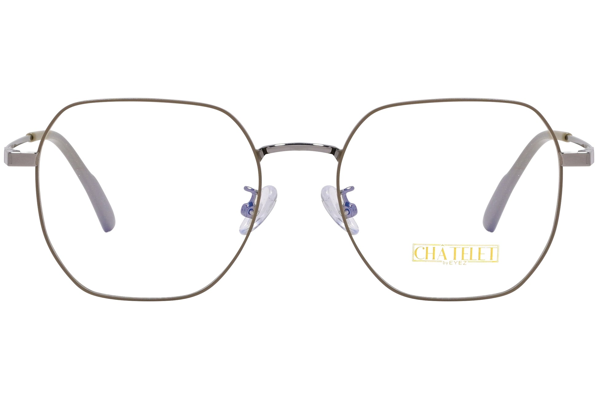 chatelet hexagonal khaki eyeglasses frame viewed from Front angle.