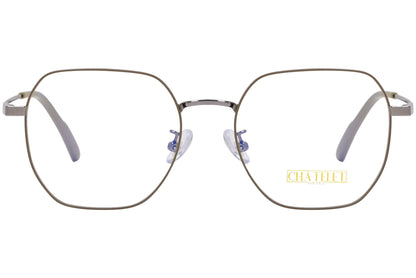 chatelet hexagonal khaki eyeglasses frame viewed from Front angle.