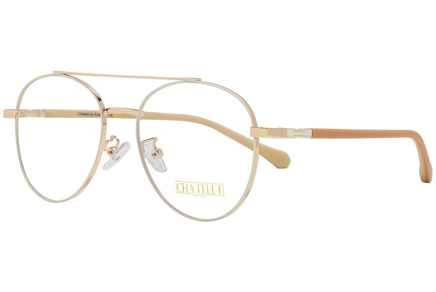 chatelet aviator white, yellow eyeglasses frame viewed from a 45-degree angle.