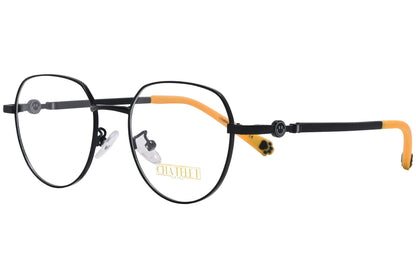 chatelet hexagonal black, yellow eyeglasses frame viewed from a 45-degree angle.