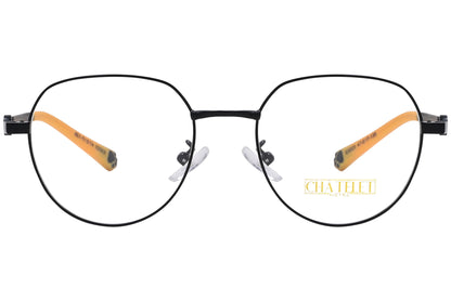 chatelet hexagonal black, yellow eyeglasses frame viewed from Front angle.