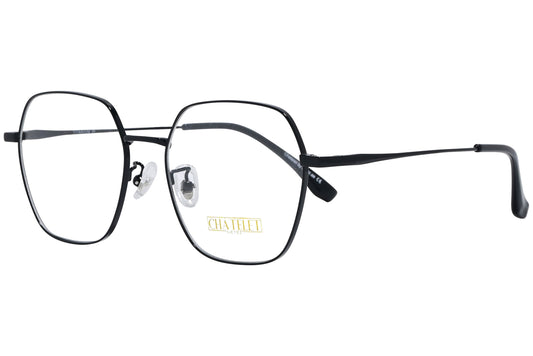 chatelet hexagonal black eyeglasses frame viewed from a 45-degree angle.