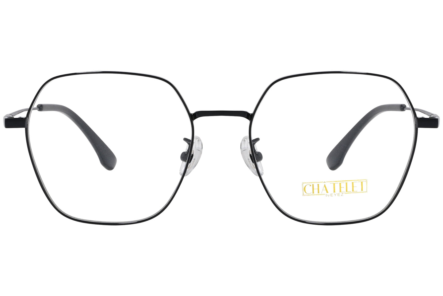 chatelet hexagonal black eyeglasses frame viewed from Front angle.