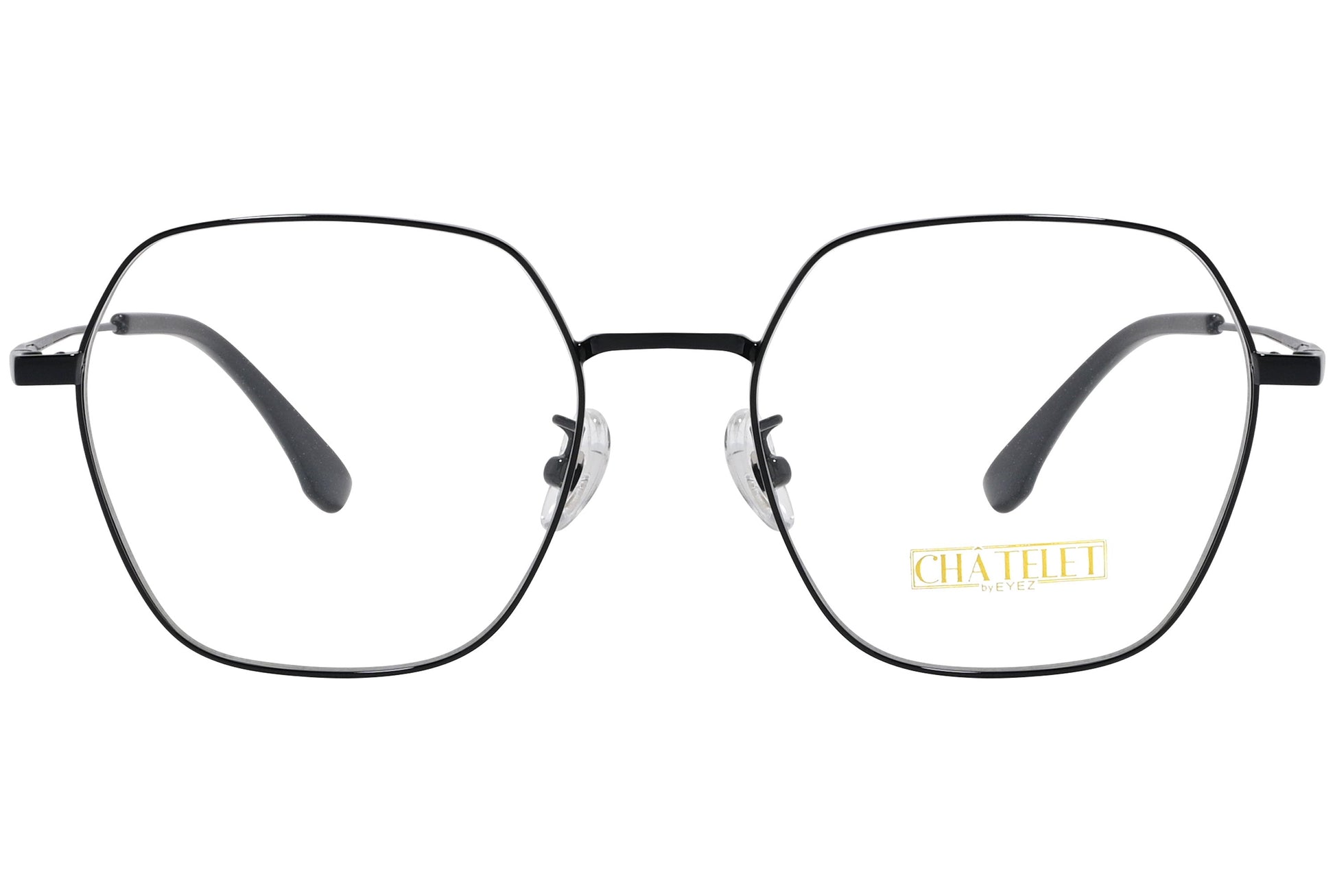 chatelet hexagonal black eyeglasses frame viewed from Front angle.