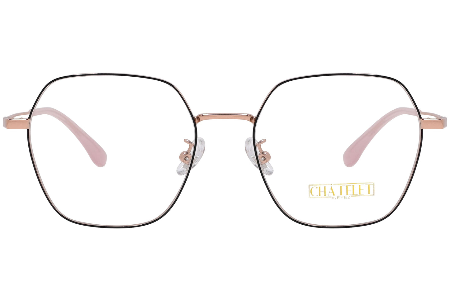 chatelet hexagonal pink eyeglasses frame viewed from Front angle.