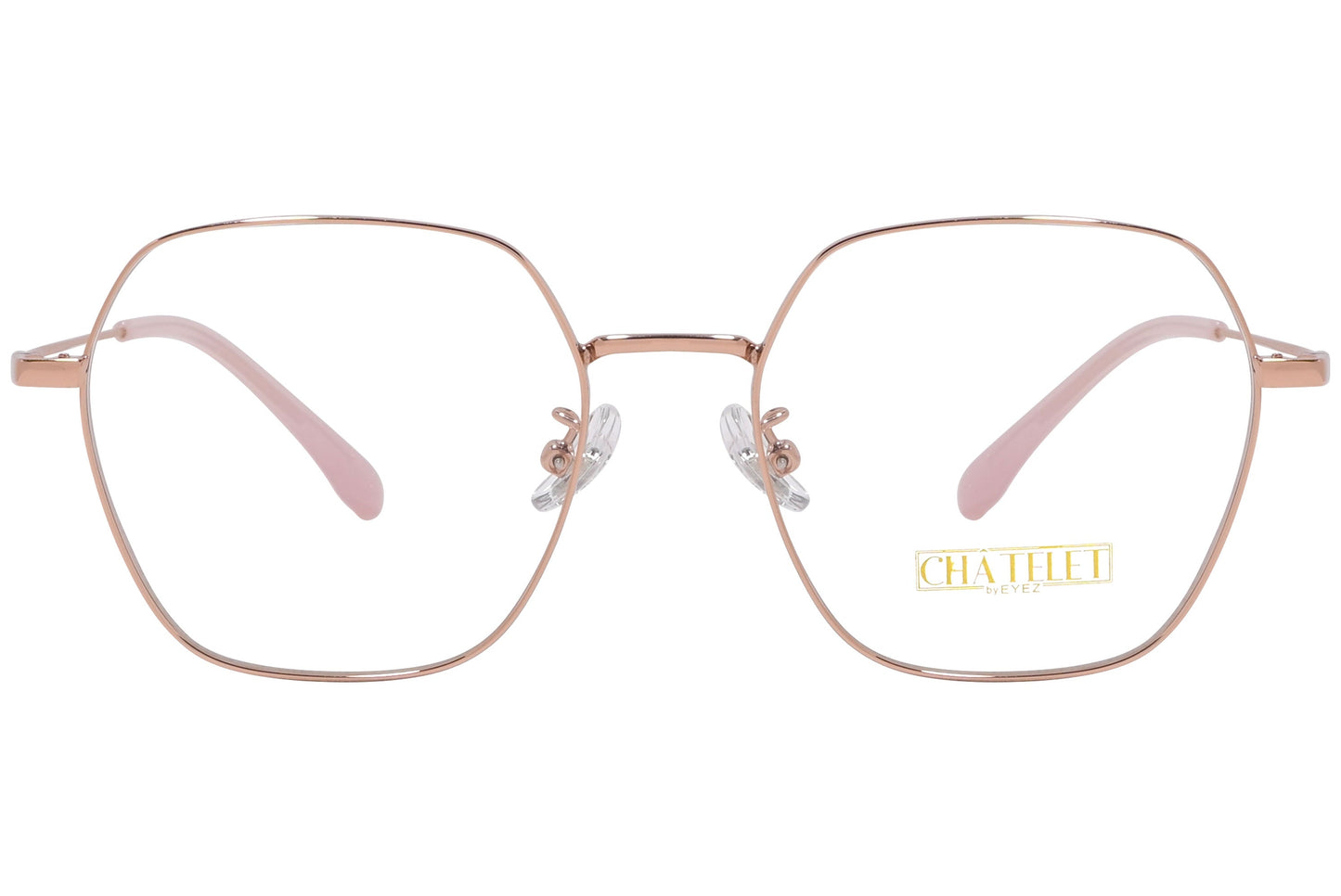 chatelet hexagonal pink eyeglasses frame viewed from Front angle.