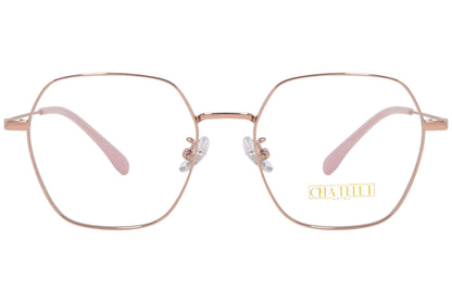 chatelet hexagonal pink eyeglasses frame viewed from Front angle.