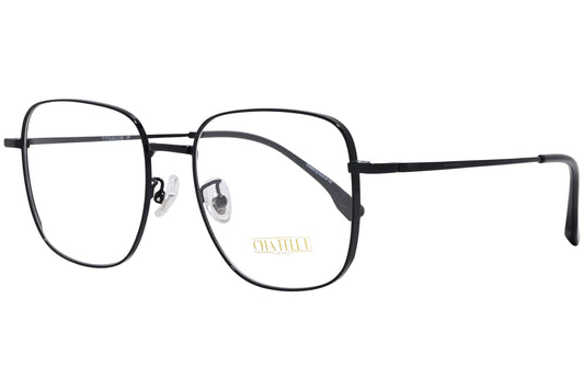 chatelet hexagonal black eyeglasses frame viewed from a 45-degree angle.