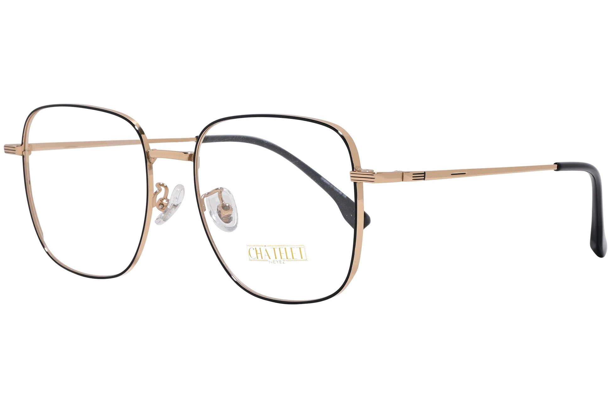 chatelet hexagonal gold eyeglasses frame viewed from a 45-degree angle.