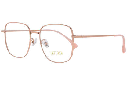 chatelet hexagonal gold pink eyeglasses frame viewed from a 45-degree angle.