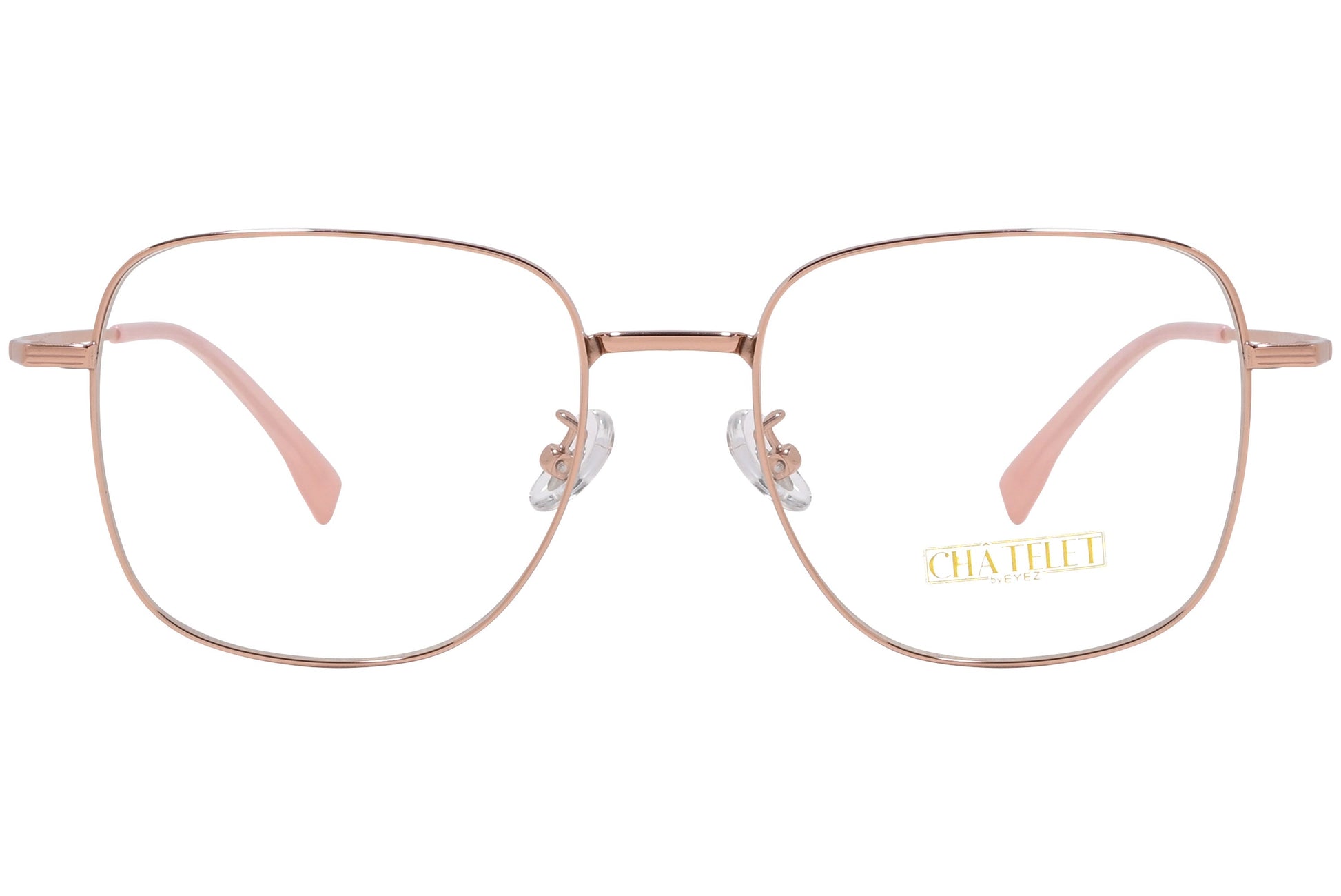 chatelet hexagonal gold pink eyeglasses frame viewed from Front angle.