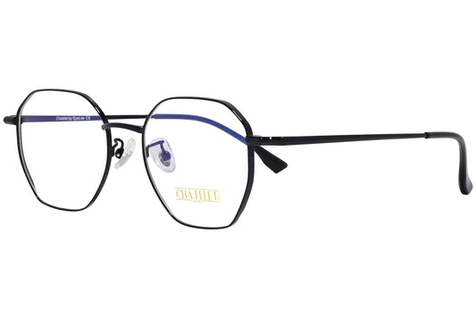 chatelet hexagonal black eyeglasses frame viewed from a 45-degree angle.