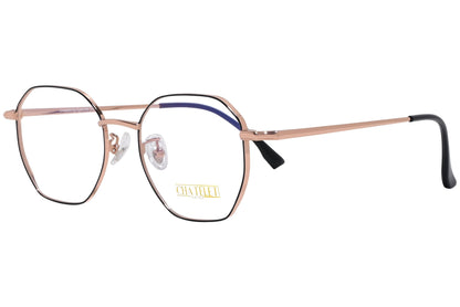 chatelet hexagonal rose gold eyeglasses frame viewed from a 45-degree angle.