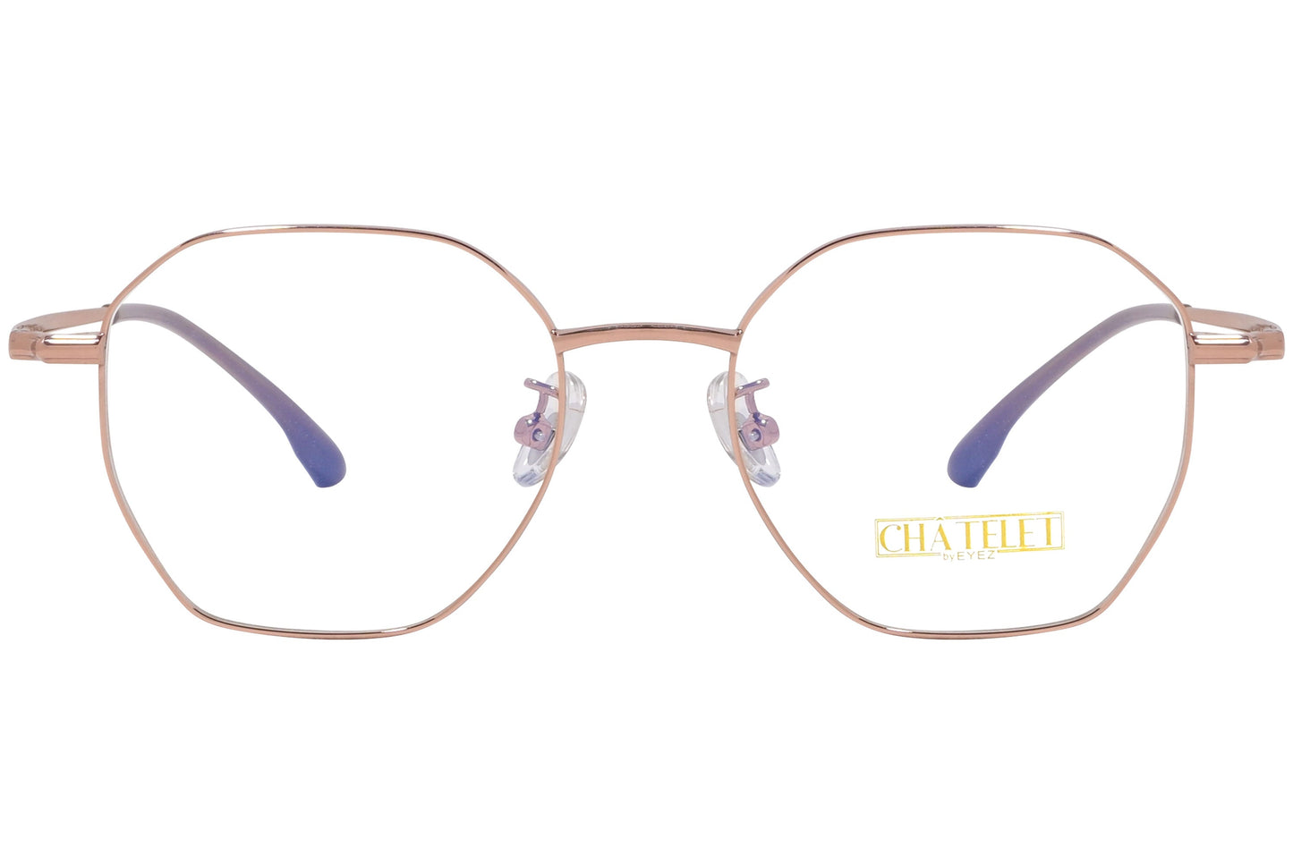 chatelet hexagonal rose gold eyeglasses frame viewed from Front angle.