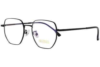 chatelet hexagonal black eyeglasses frame viewed from a 45-degree angle.