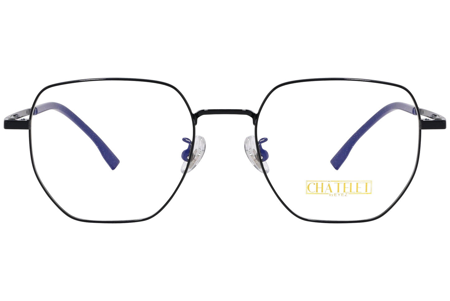 chatelet hexagonal black eyeglasses frame viewed from Front angle.