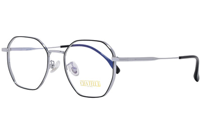 chatelet hexagonal silver eyeglasses frame viewed from a 45-degree angle.