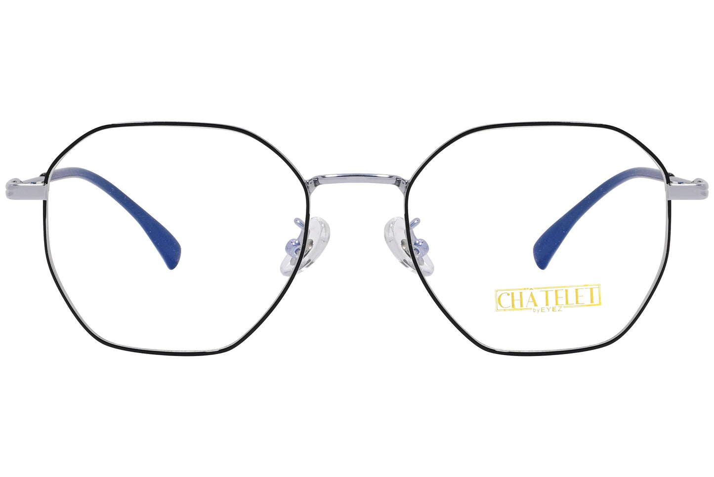 chatelet hexagonal silver eyeglasses frame viewed from Front angle.