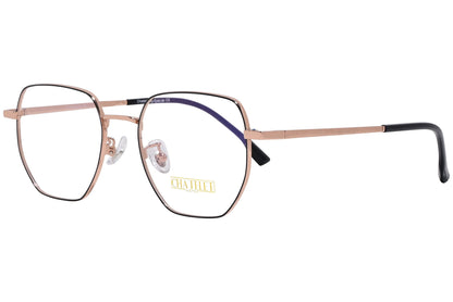 chatelet hexagonal rose gold eyeglasses frame viewed from a 45-degree angle.