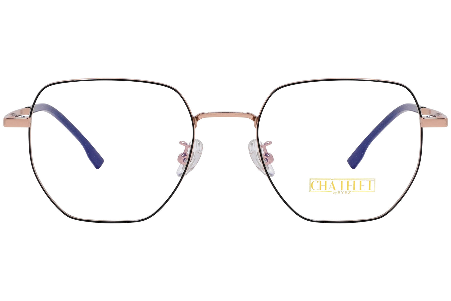 chatelet hexagonal rose gold eyeglasses frame viewed from Front angle.