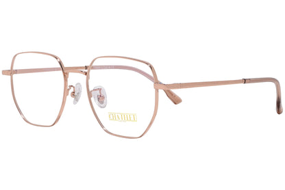 chatelet hexagonal rose gold eyeglasses frame viewed from a 45-degree angle.