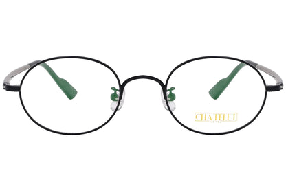 chatelet oval black eyeglasses frame viewed from Front angle.