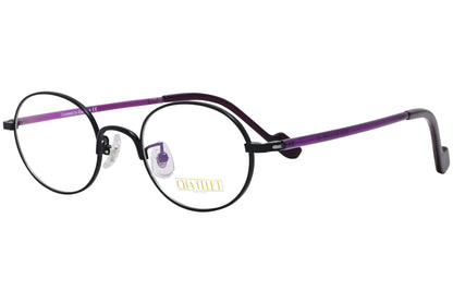 chatelet oval violet eyeglasses frame viewed from a 45-degree angle.