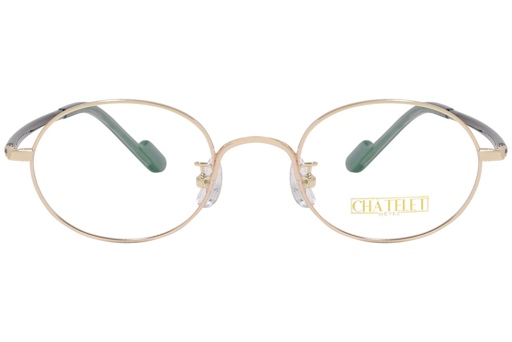 chatelet oval gold eyeglasses frame viewed from Front angle.