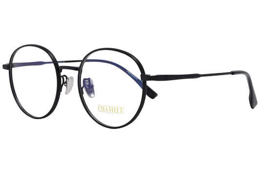 chatelet round black eyeglasses frame viewed from a 45-degree angle.