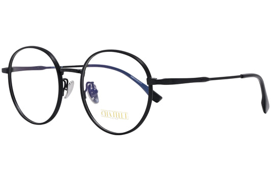 chatelet round black eyeglasses frame viewed from a 45-degree angle.