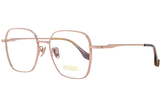 chatelet geometric gold eyeglasses frame viewed from a 45-degree angle.