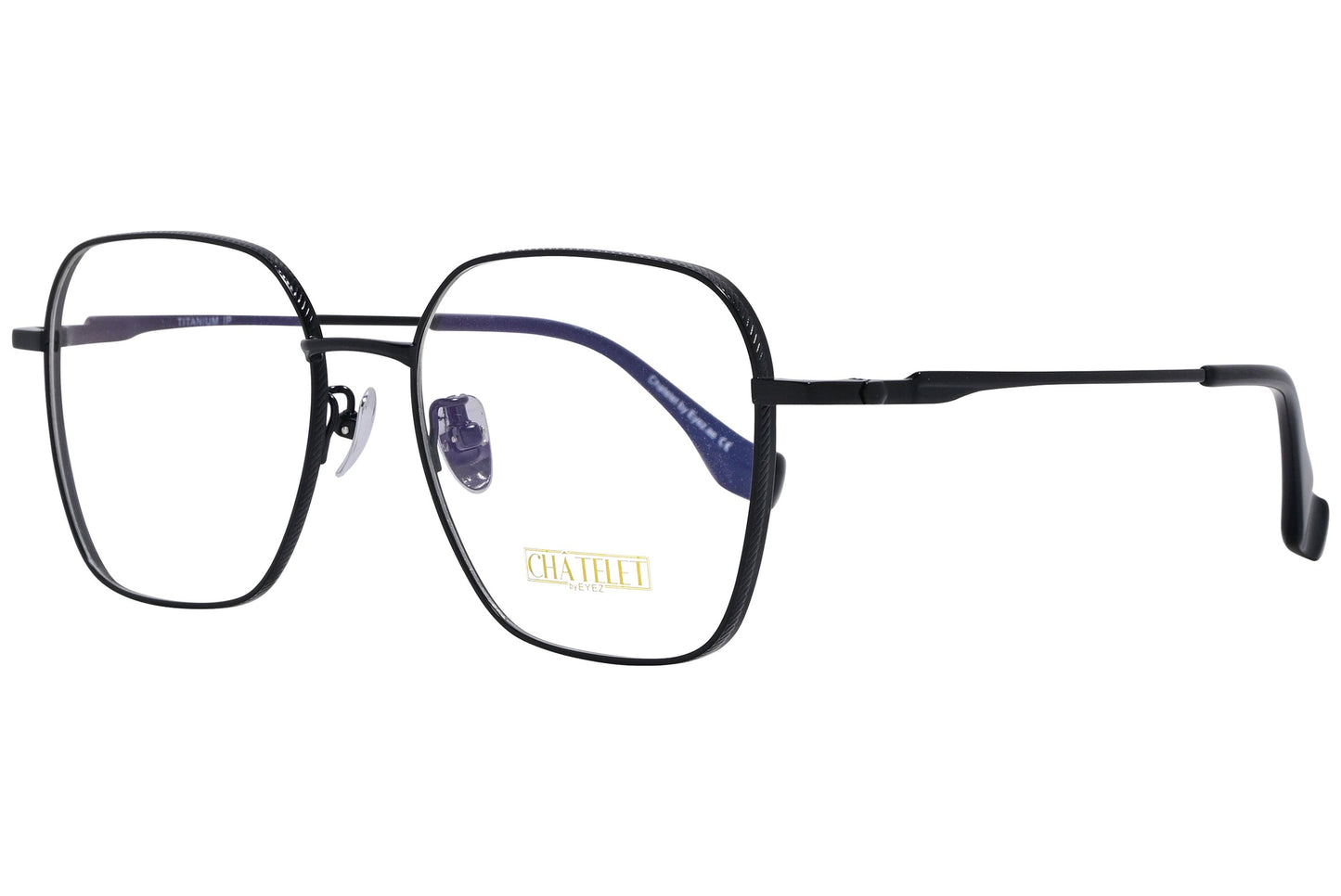 chatelet geometric black eyeglasses frame viewed from a 45-degree angle.