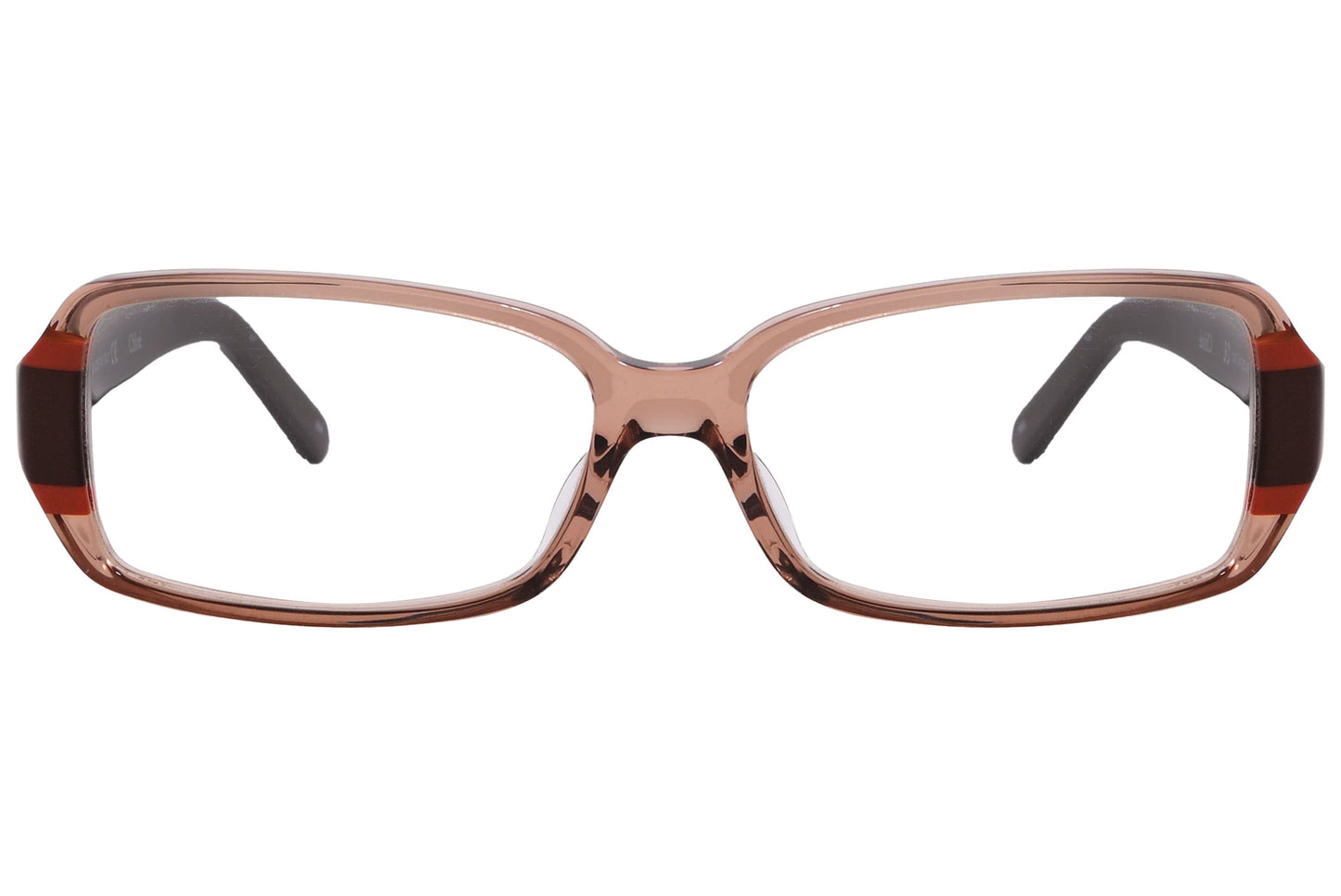 Chloe Rectangle Brown Eyeglasses Frame Viewed From Front Angle.