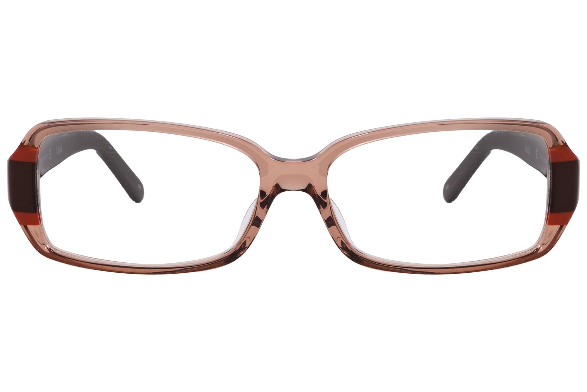 Chloe Rectangle Brown Eyeglasses Frame Viewed From Front Angle.