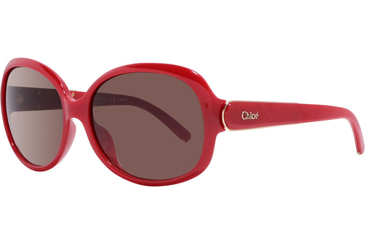 Chloe Red Color Round Sunglasses Viewed From A 45-Degree Angle.