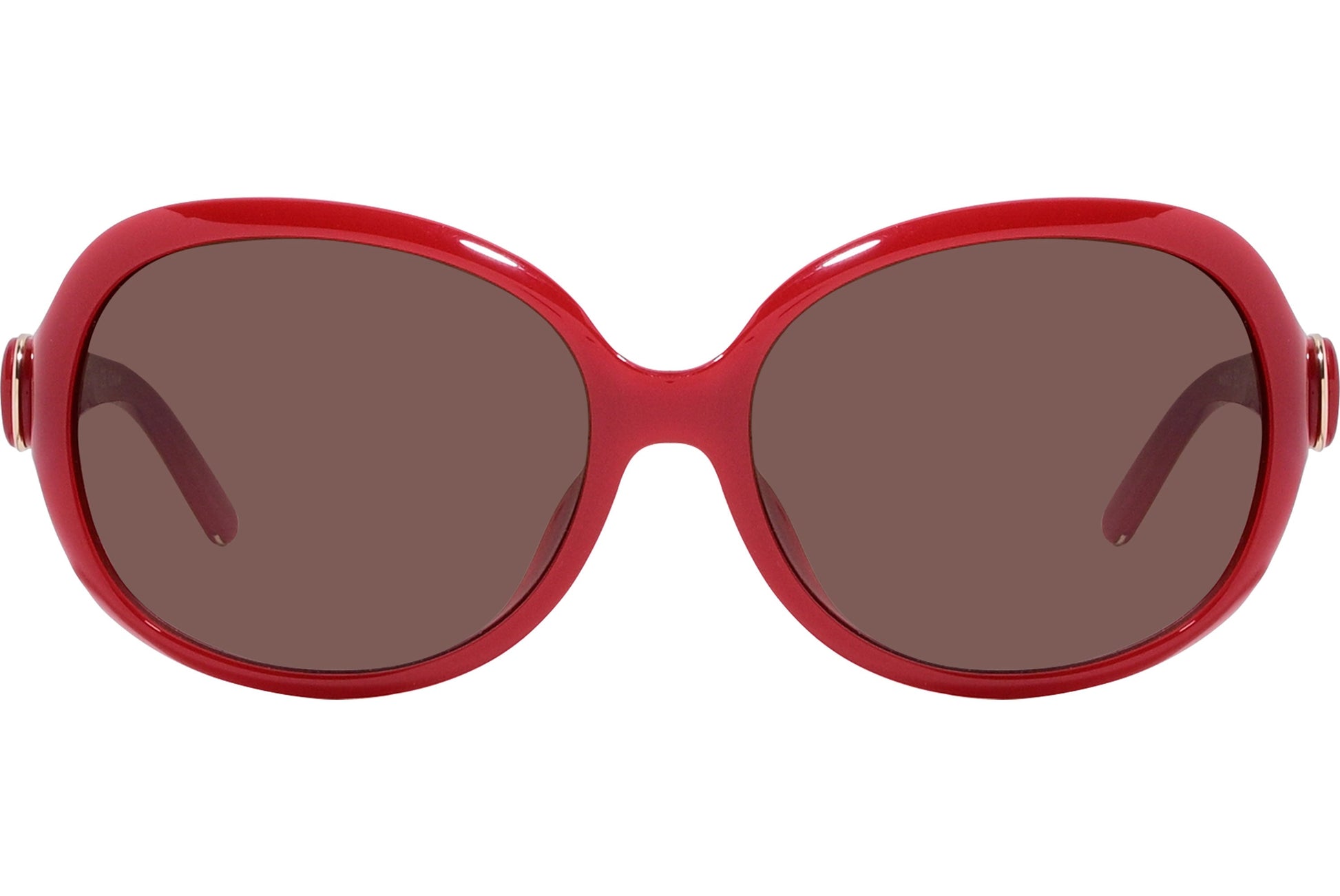 Chloe Red Color Round Sunglasses Viewed From Front Angle.