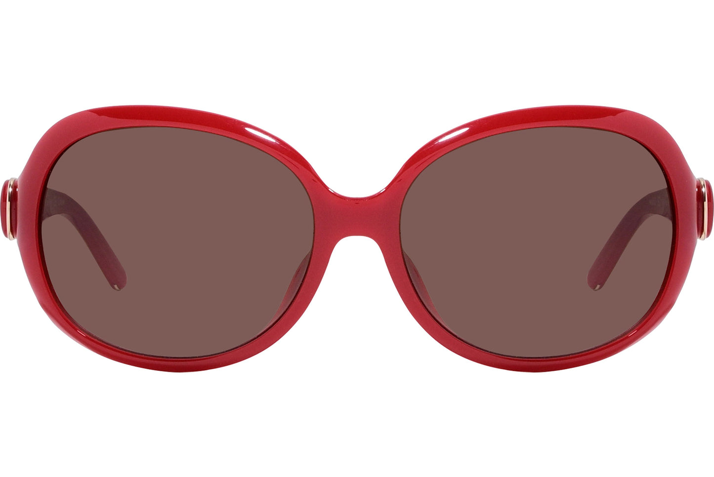 Chloe Red Color Round Sunglasses Viewed From Front Angle.