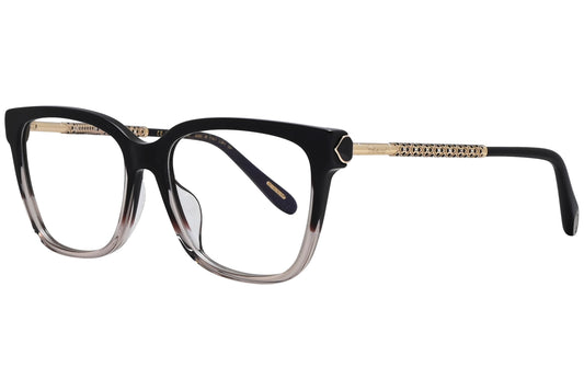 chopard rectangle black with Silver eyeglasses frame viewed from a 45-degree angle.