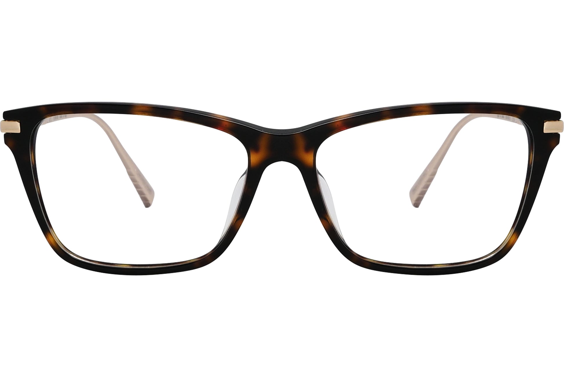 chopard geometric black with gold eyeglasses frame viewed from a 90-degree angle.