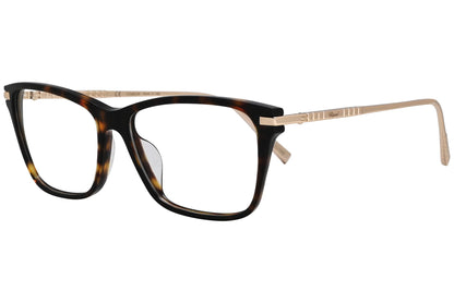 chopard geometric black with gold eyeglasses frame viewed from a 45-degree angle.