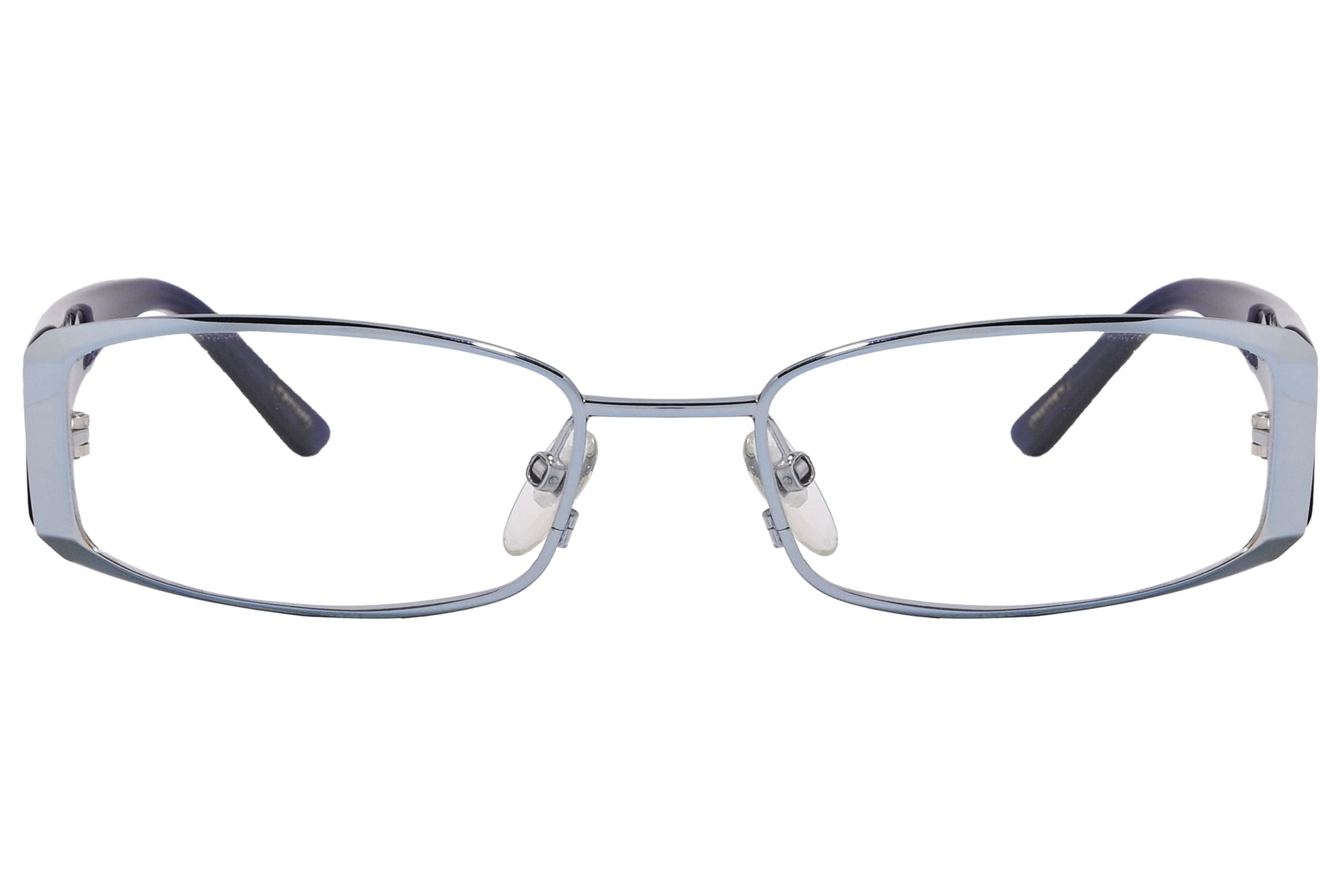 Chopard Wrap Around Blue Eyeglasses Frame Viewed From Front Angle.