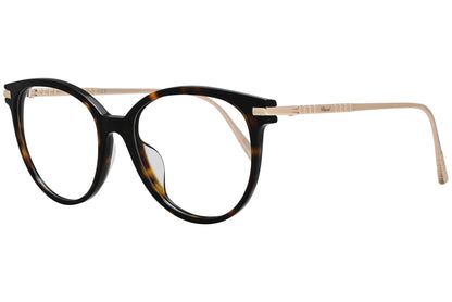 chopard oval black with gold eyeglasses frame viewed from a 45-degree angle.