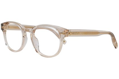 chopard oval Gold with silver eyeglasses frame viewed from a 45-degree angle.