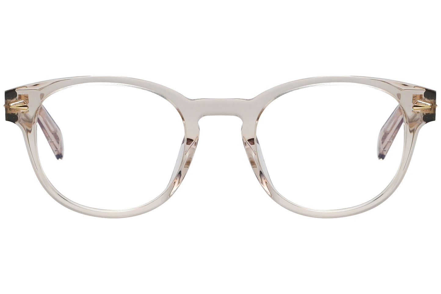 chopard oval Gold with silver eyeglasses frame viewed from a 90-degree angle.