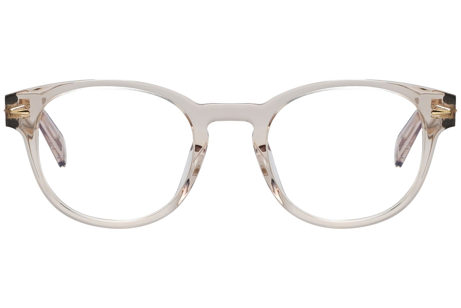 chopard oval Gold with silver eyeglasses frame viewed from a 90-degree angle.