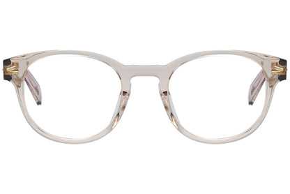 chopard oval Gold with silver eyeglasses frame viewed from a 90-degree angle.