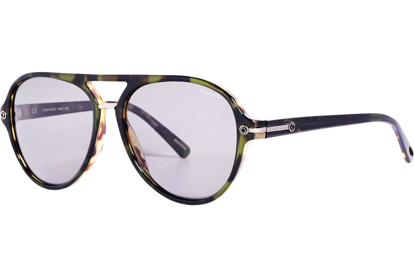 Chopard Tortoise Color Aviator Sunglasses Viewed From A 45-Degree Angle.